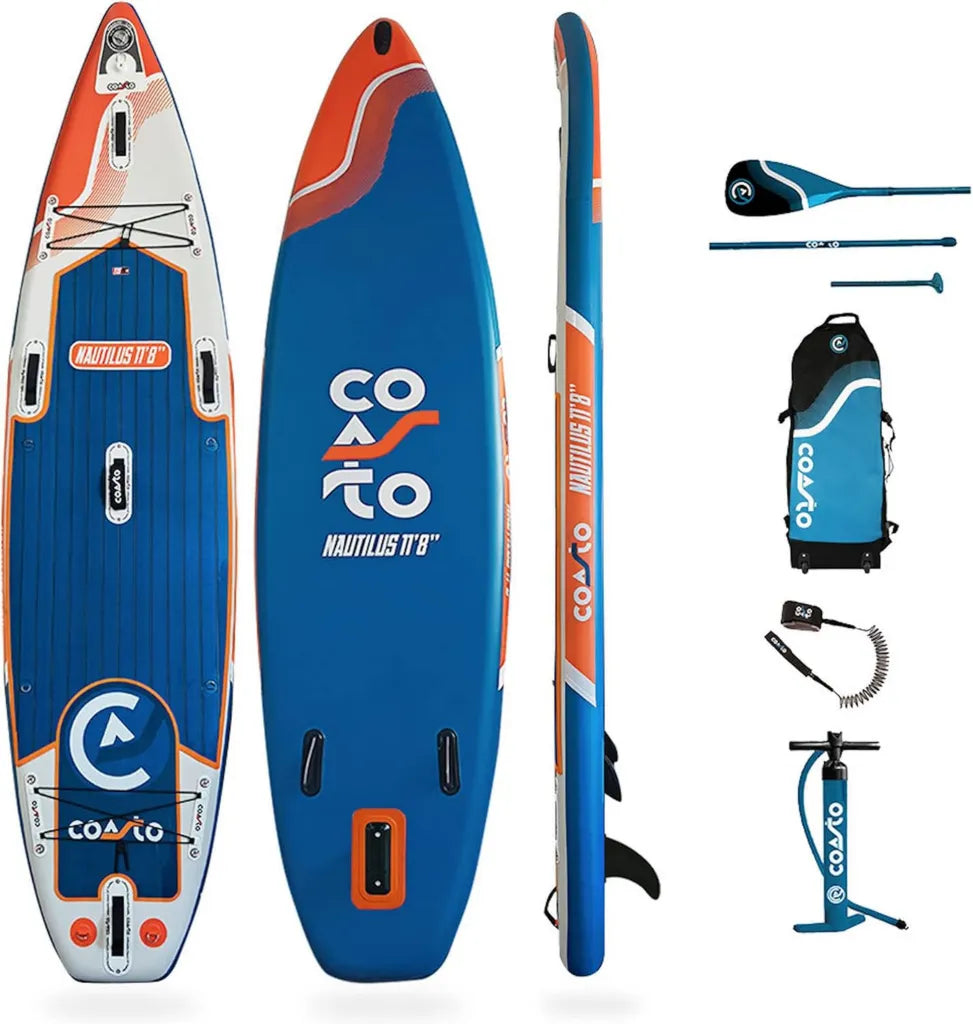 Tavola SUP Gonfiabile Coasto Nautilus 11'8', Unisex, Colore Ottanio/Arancione