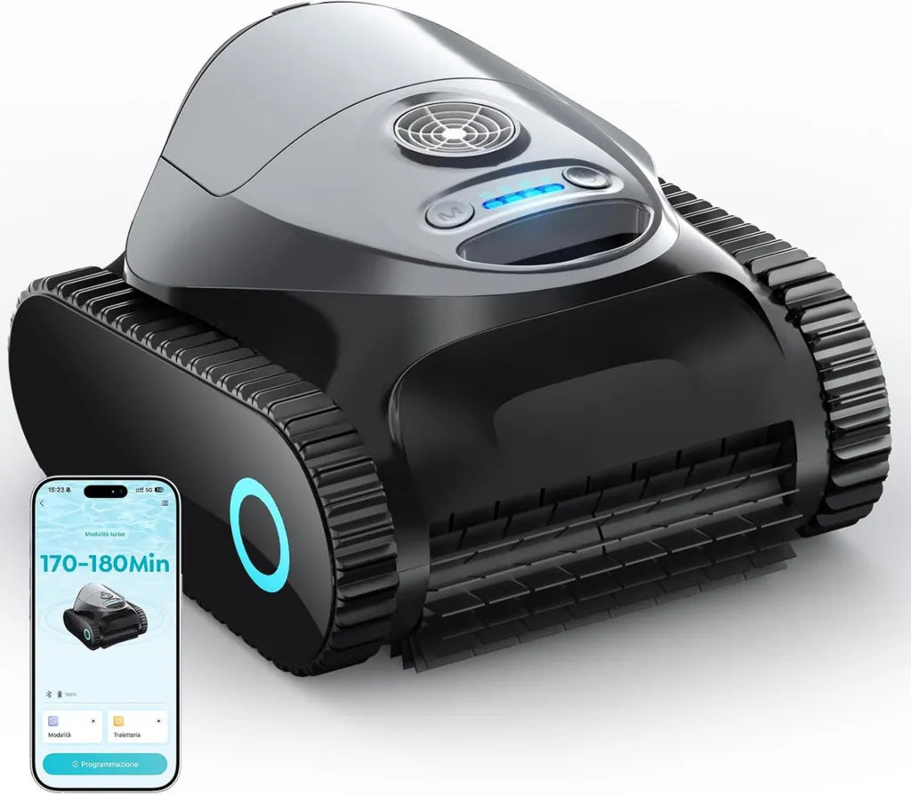 Robot Pulitore Senza Fili per Piscina, Controllo App, 7 Modalità, 180 Minuti, Fino a 150 m², Grigio Mica