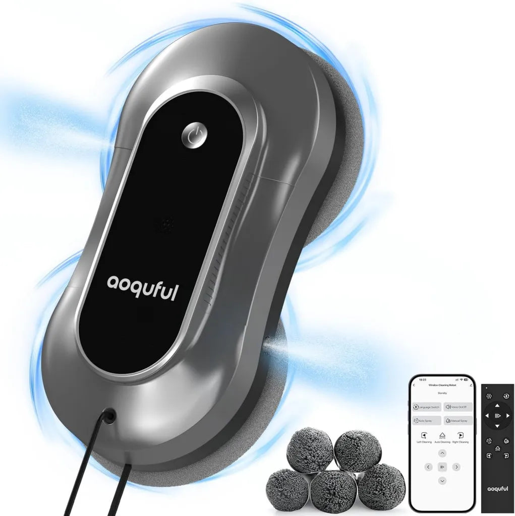 Robot Lavavetri Smart con Spruzzo Automatico e Telecomando, Compatibile con App per Vetri Interni ed Esterni, 12 Panni Inclusi, Grigio