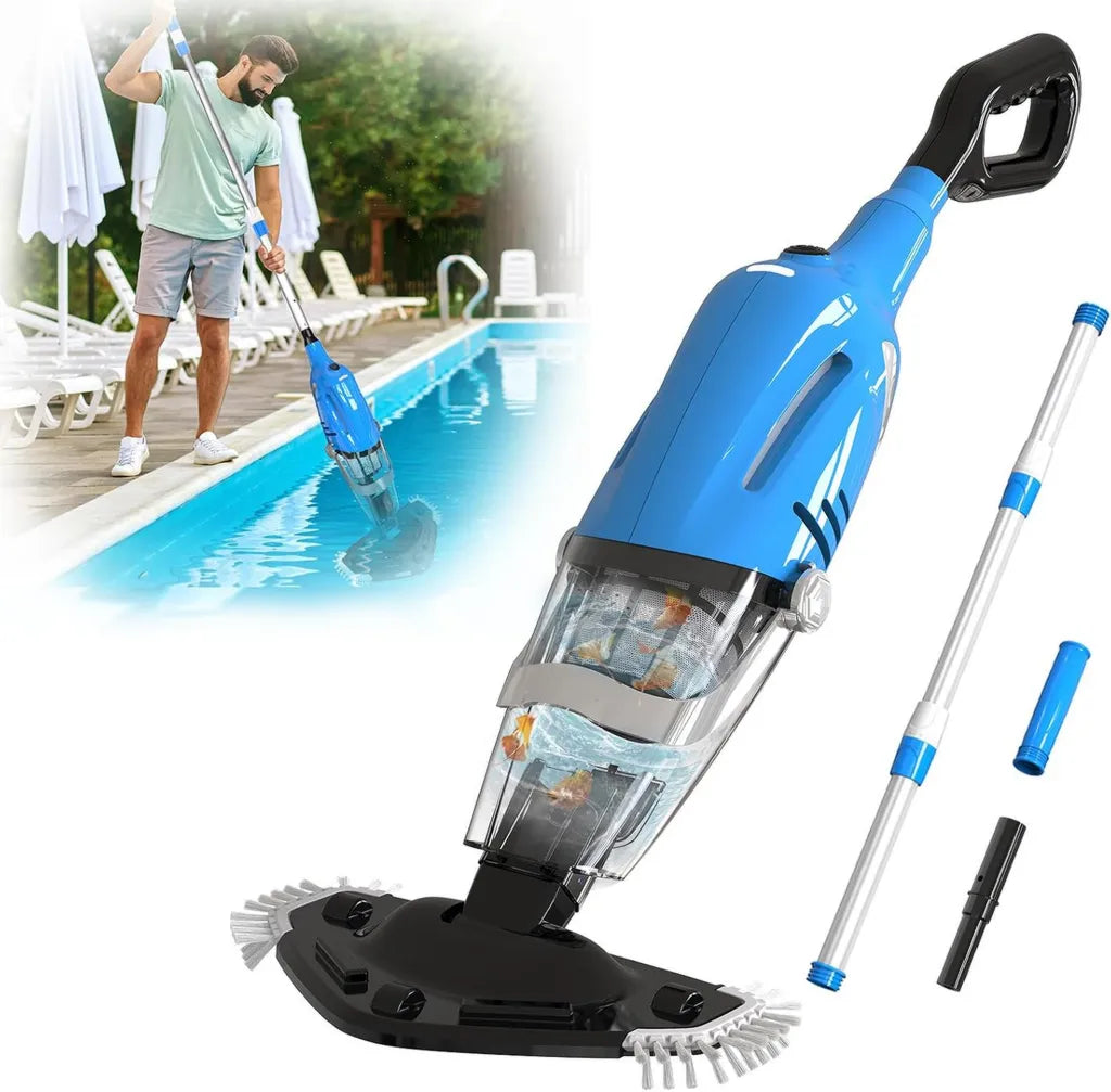 Aspiratore Portatile Senza Fili per Piscina con Batteria, 60 Minuti di Autonomia, Ideale per Spa e Vasche Idromassaggio, Colore Blu