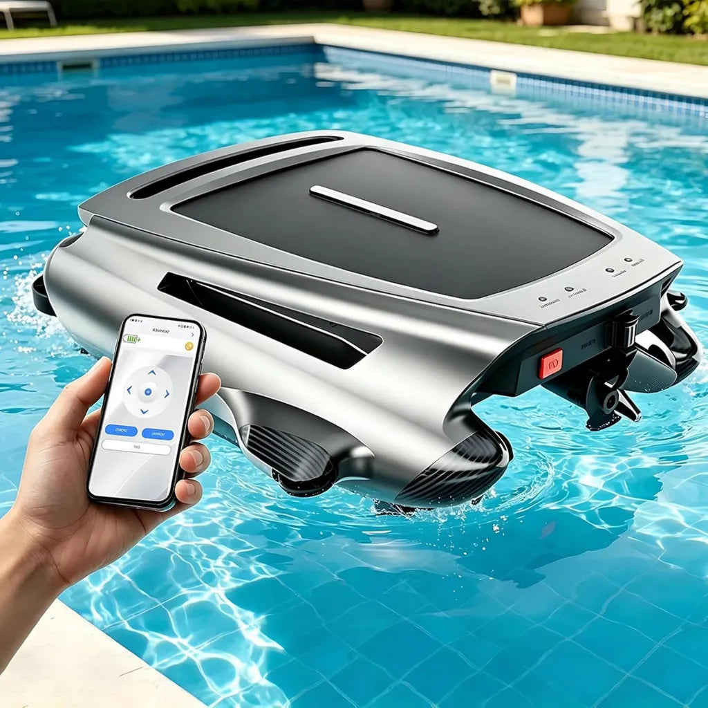 Robot Pulizia Piscina Solare con App, Batteria 5200 mAh, Skimmer Automatico per Tutte le Piscine