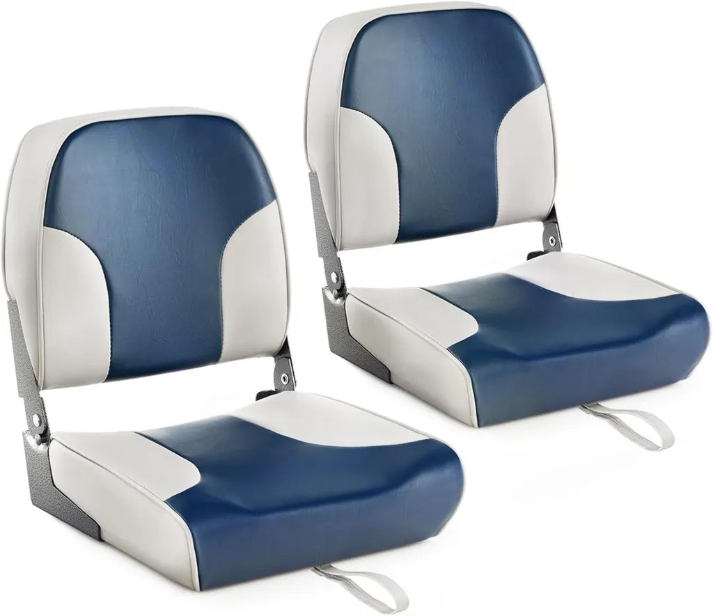 HOMASIS Coppia di Sedili Pieghevoli Imbottiti per Barche, Telaio in Alluminio, Impermeabili con Cintura di Sicurezza, Capacità 180 kg, 49x41x47 cm