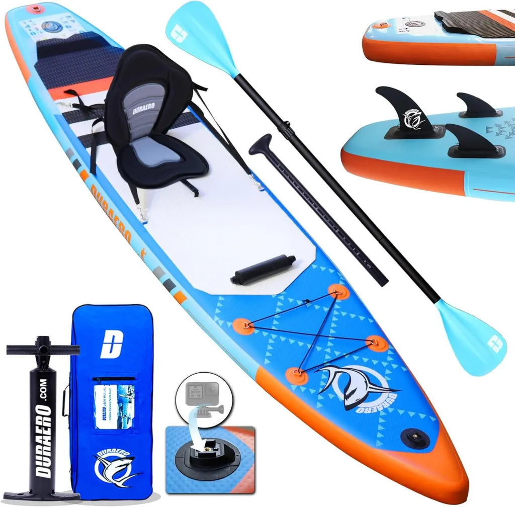 Set completo SUP gonfiabile con pagaia doppia regolabile, 330 x 76 x 15 cm, capacità 150 kg, colore blu
