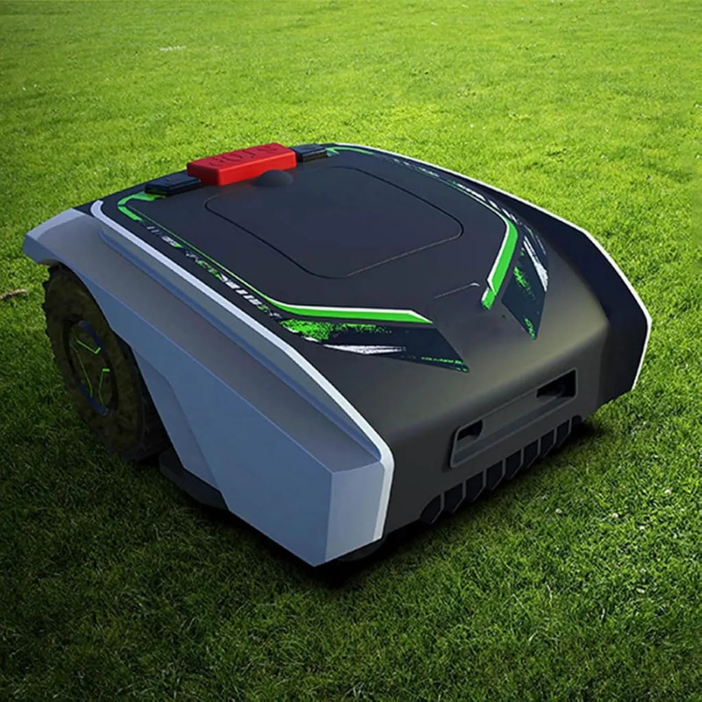 Robot rasaerba intelligente per giardini fino a 1500 m², pendenze fino al 25%, altezza regolabile 2-5 cm, ricarica automatica, resistente alle intemperie