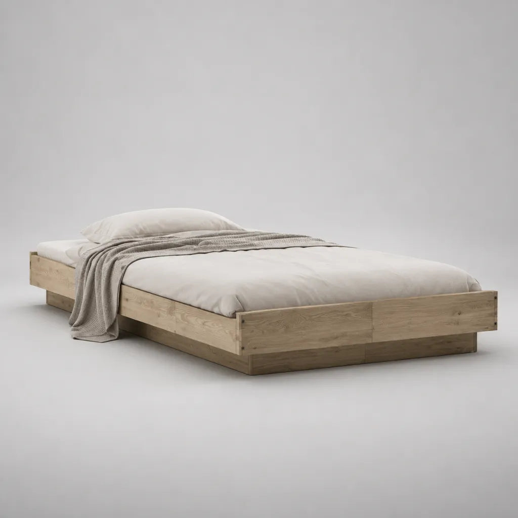 Letto matrimoniale in legno naturale 160 × 200 cm, dimensioni 208 × 168 × 35 cm