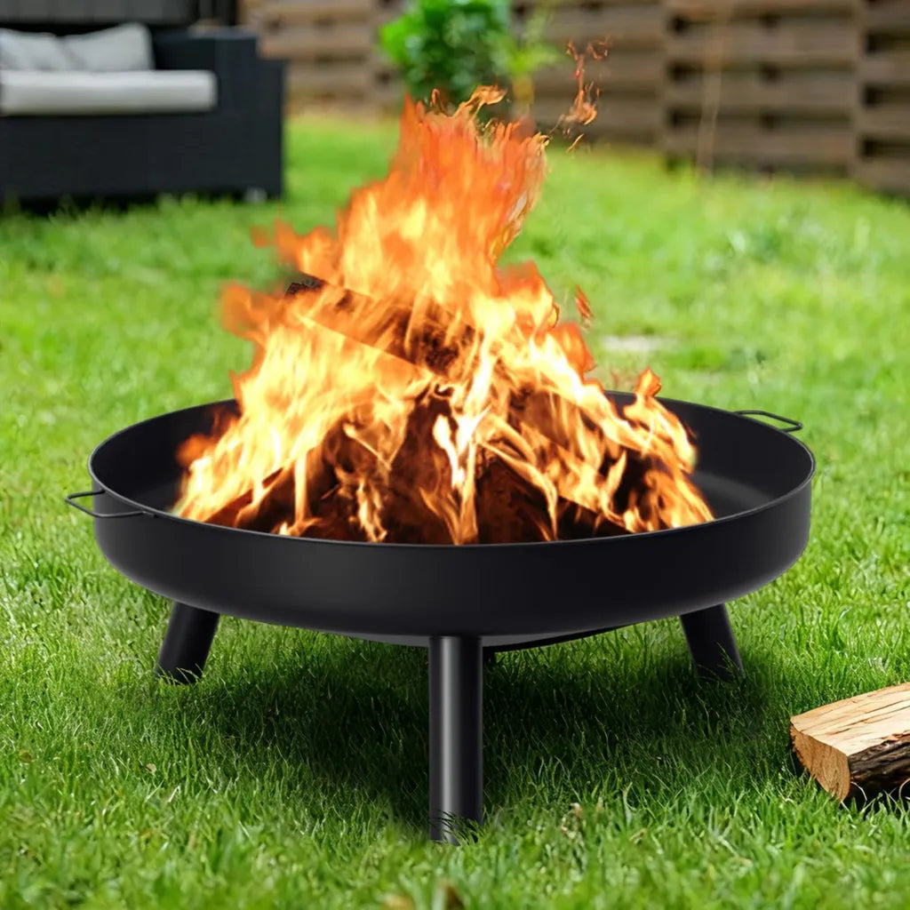 Braciere da Giardino in Acciaio Ø 80 cm con Gambe e Maniglie Rimovibili, Antiruggine