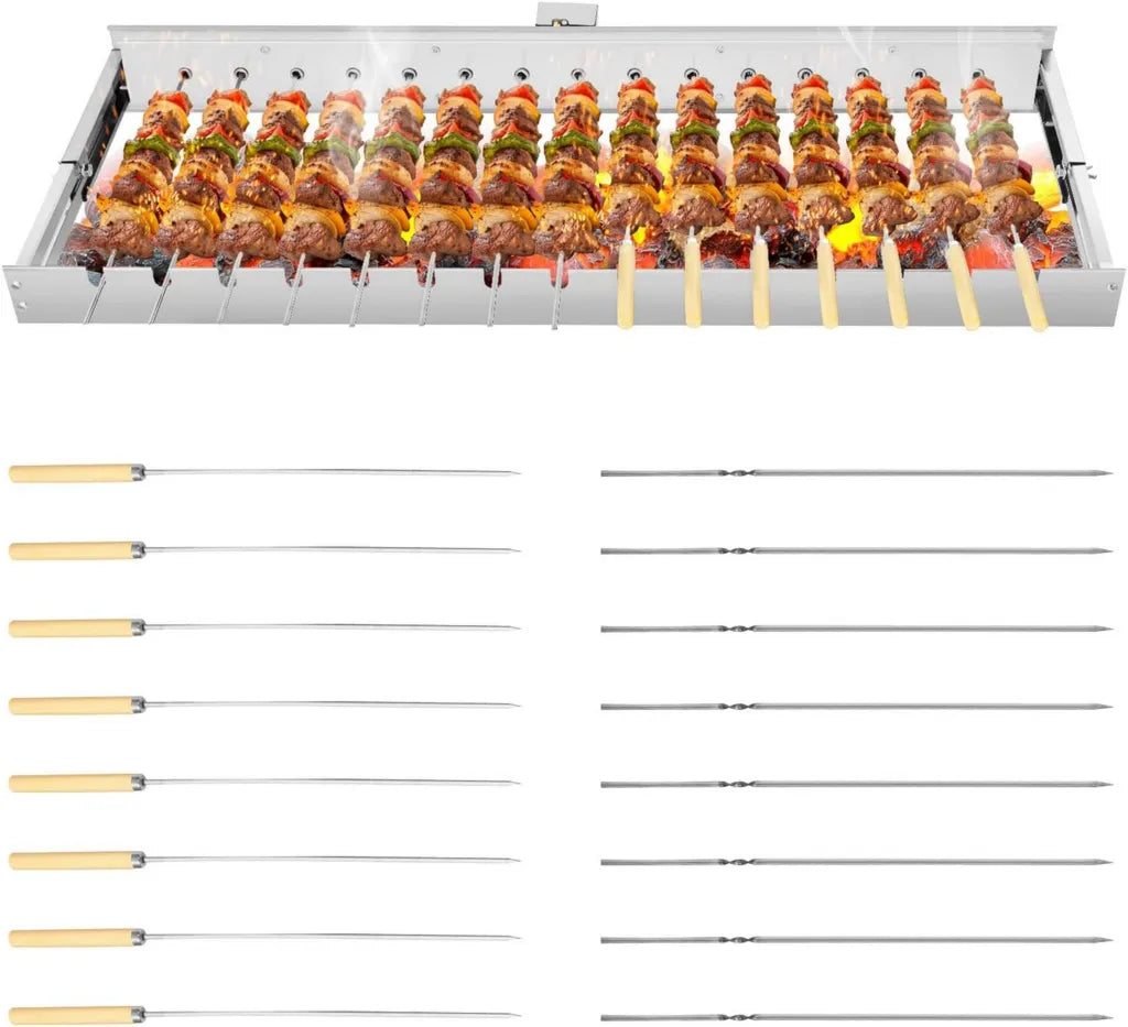 Girarrosto Elettrico Portatile USB 60cm con 12 Spiedi in Acciaio Inox, Larghezza Regolabile 16-30cm per Barbecue, Campeggio e Picnic