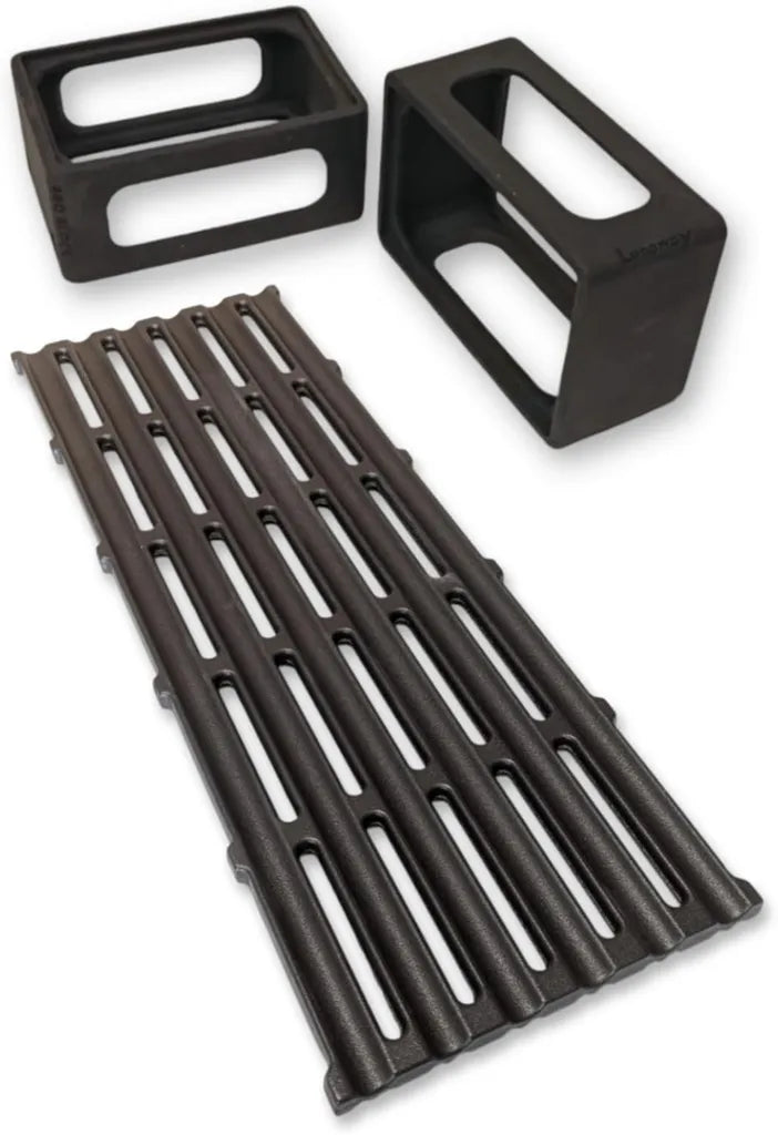 Griglia in Ghisa Reversibile 48x17cm con Supporti BBQ | Cottura Professionale | Doppia Smaltatura Nera | Sistema Modulare per Barbecue