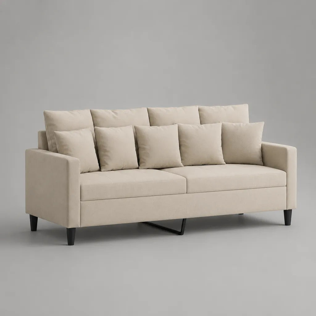 Divano a 3 posti in tessuto beige con cuscini estraibili, 190 × 82 × 85 cm