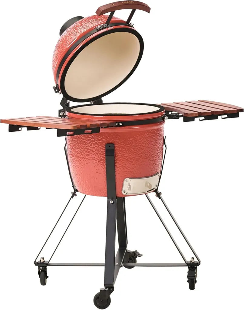 Griglia in Ceramica per Barbecue Esterno a Carbone con Coperchio Rosso
