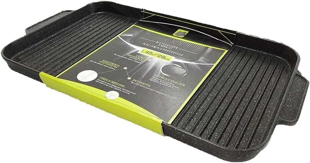 Griglia Antiaderente 45x28 cm per Carne, Pesce e Verdure, Adatta per Barbecue e Fornelli a Induzione