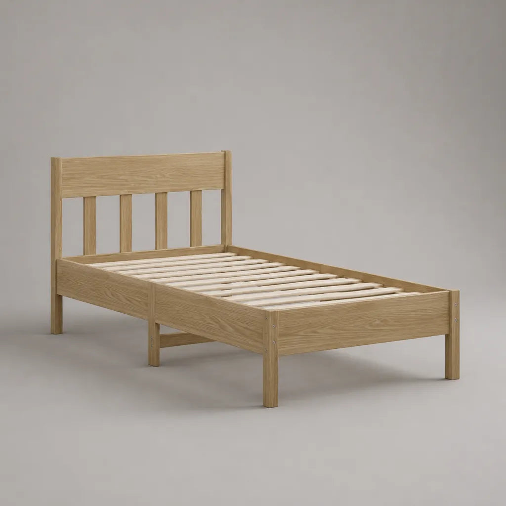 Letto singolo in legno 90 × 190 cm con letto con latte, rovere naturale, 198 × 98 × 90 cm