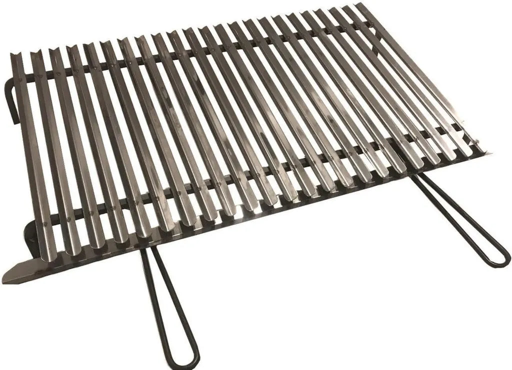 Griglia barbecue in acciaio inox con sistema di raccolta grassi e supporti in ferro, 80x50 cm