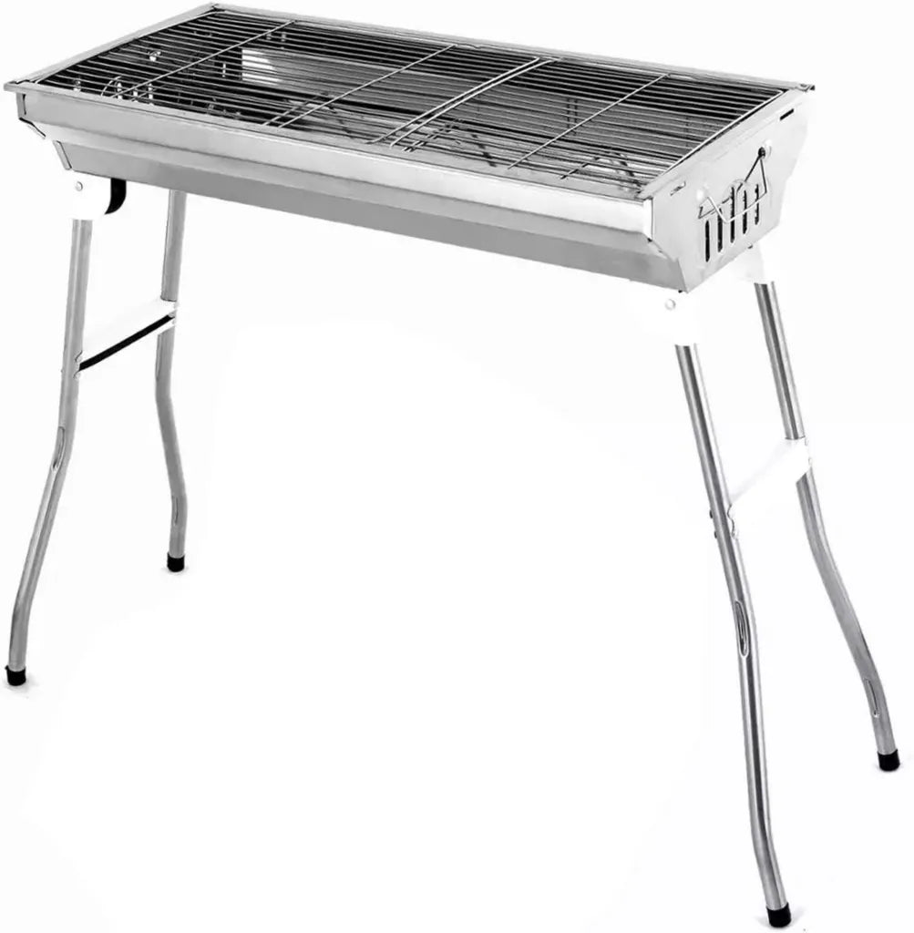 Griglia Portatile in Acciaio Inox a Carbone 72,9 cm per Campeggio e Viaggi