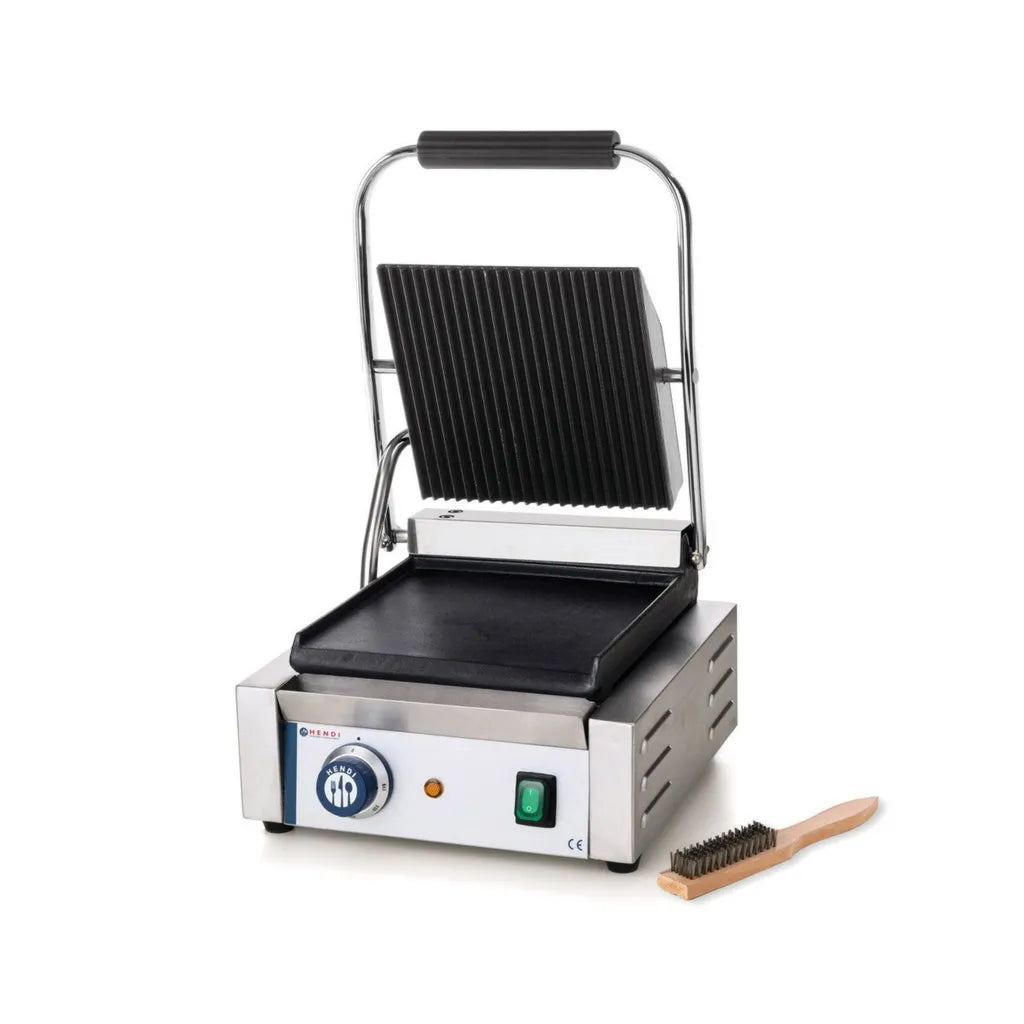 Griglia Elettrica a Contatto HENDI, Professionale per Panini, Piastre in Ghisa Smaltata, 230V, 1800W, Acciaio Inox