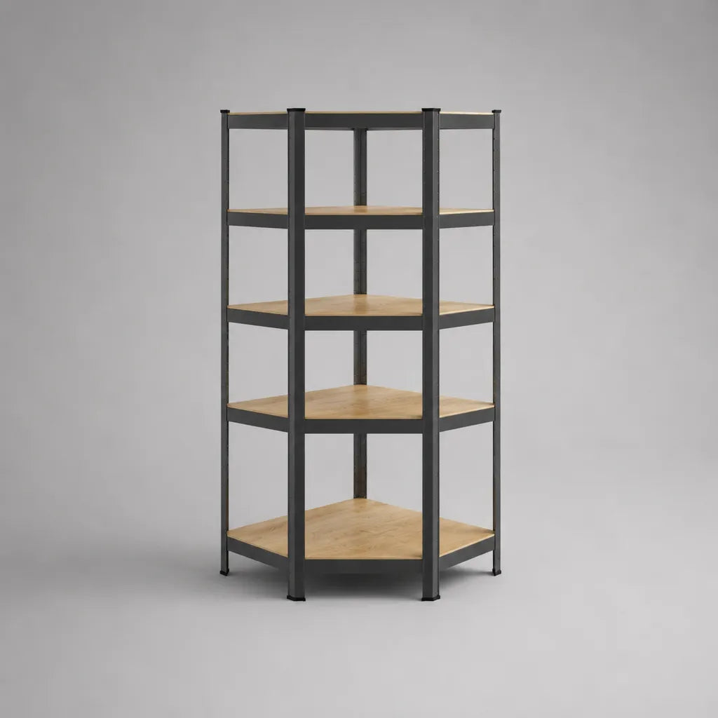 Ripiano a 5 livelli in acciaio e legno, rovere nero e leggero, 70 × 70 × 180 cm