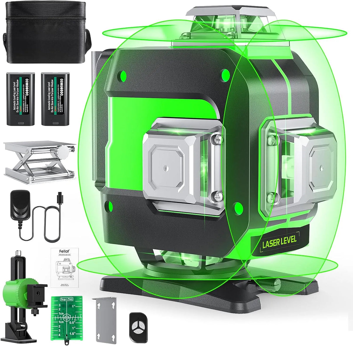 Livella laser e laser a linee incrociate: FELLAT, autolivellante, tecnologia 3D/4D, girevole, con telecomando, 4000 mAh, per la manutenzione dell'auto