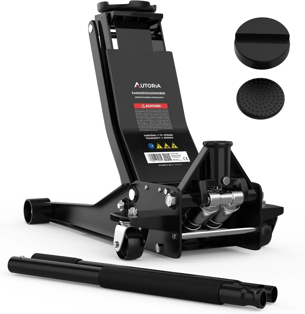 Cric idraulico – struttura mobile, girevole, uso professionale, 505 mm, per la manutenzione dell'auto