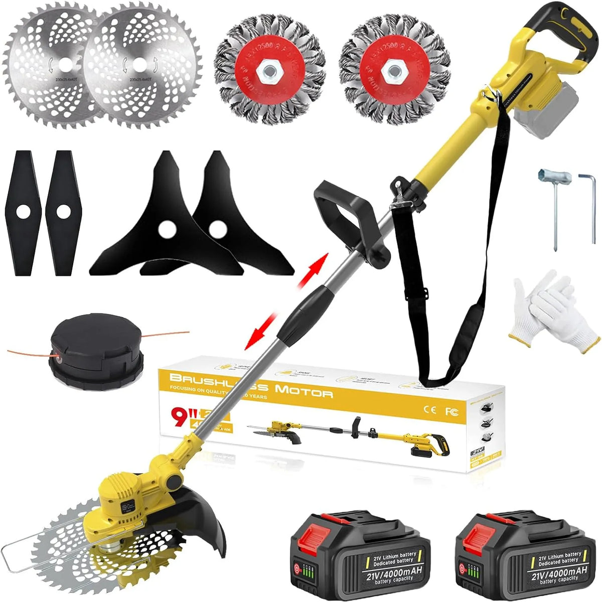 Tagliabordi, a batteria, motore brushless, 21V, 4,0 Ah, giallo
