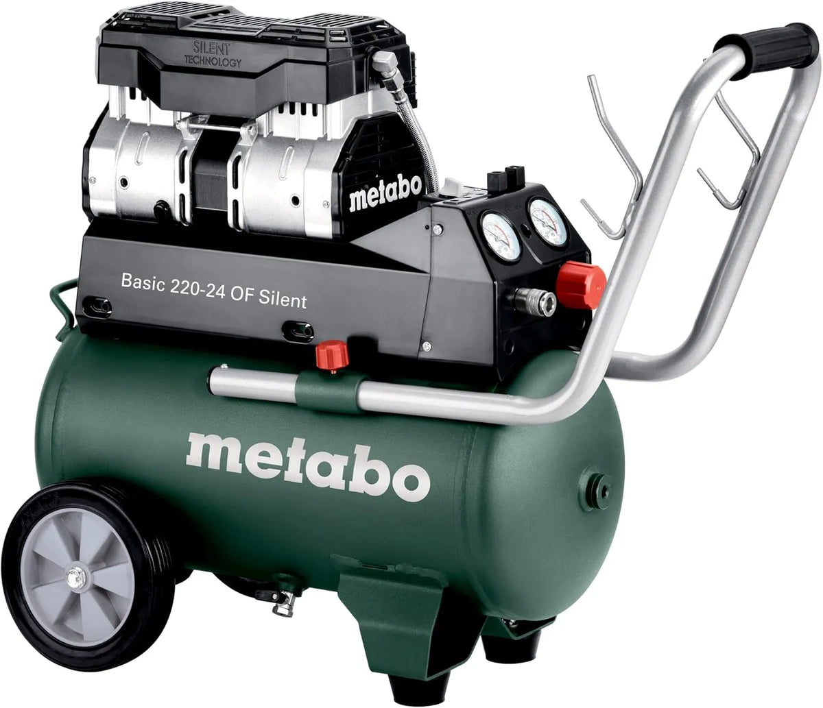Metabo Compressore d'aria: struttura mobile, funzionamento silenzioso, 24 l, 8 bar, 110 l, per officina e fai da te