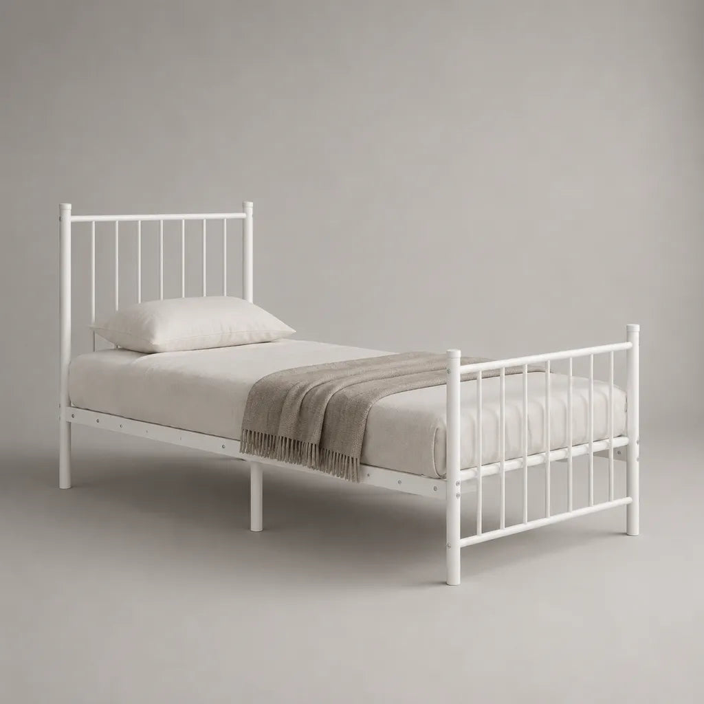 Letto singolo in acciaio bianco 90 × 200 cm con letto testa e piede