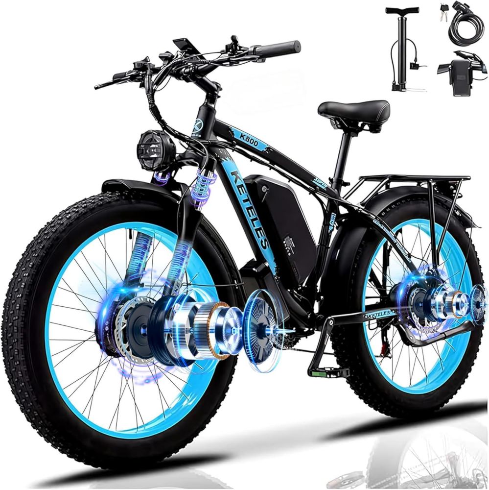 E-Bike per Adulti con Pneumatici Fat 26''x4.0'', Bici Elettrica 21 Marce, Batteria 48V 23Ah Rimovibile, Velocità 25km/h e Autonomia 120-140km