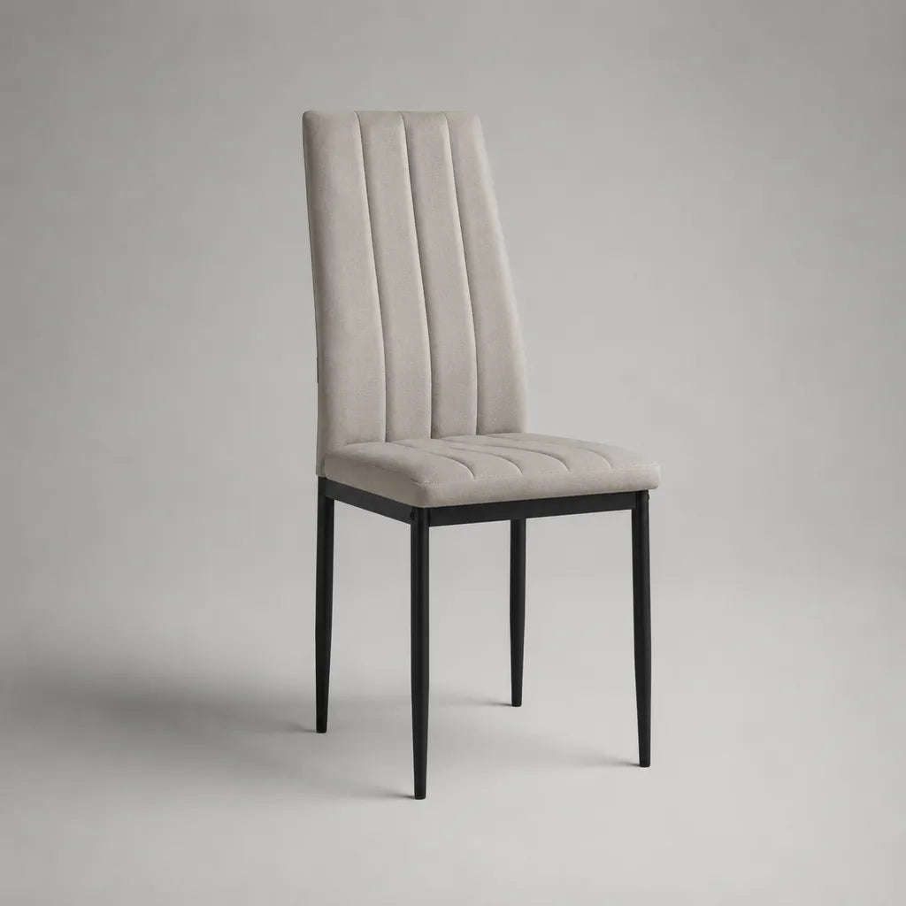 Sedia imbottita in poliestere e acciaio, schienale alto, beige e nero, 45 × 55 × 98 cm