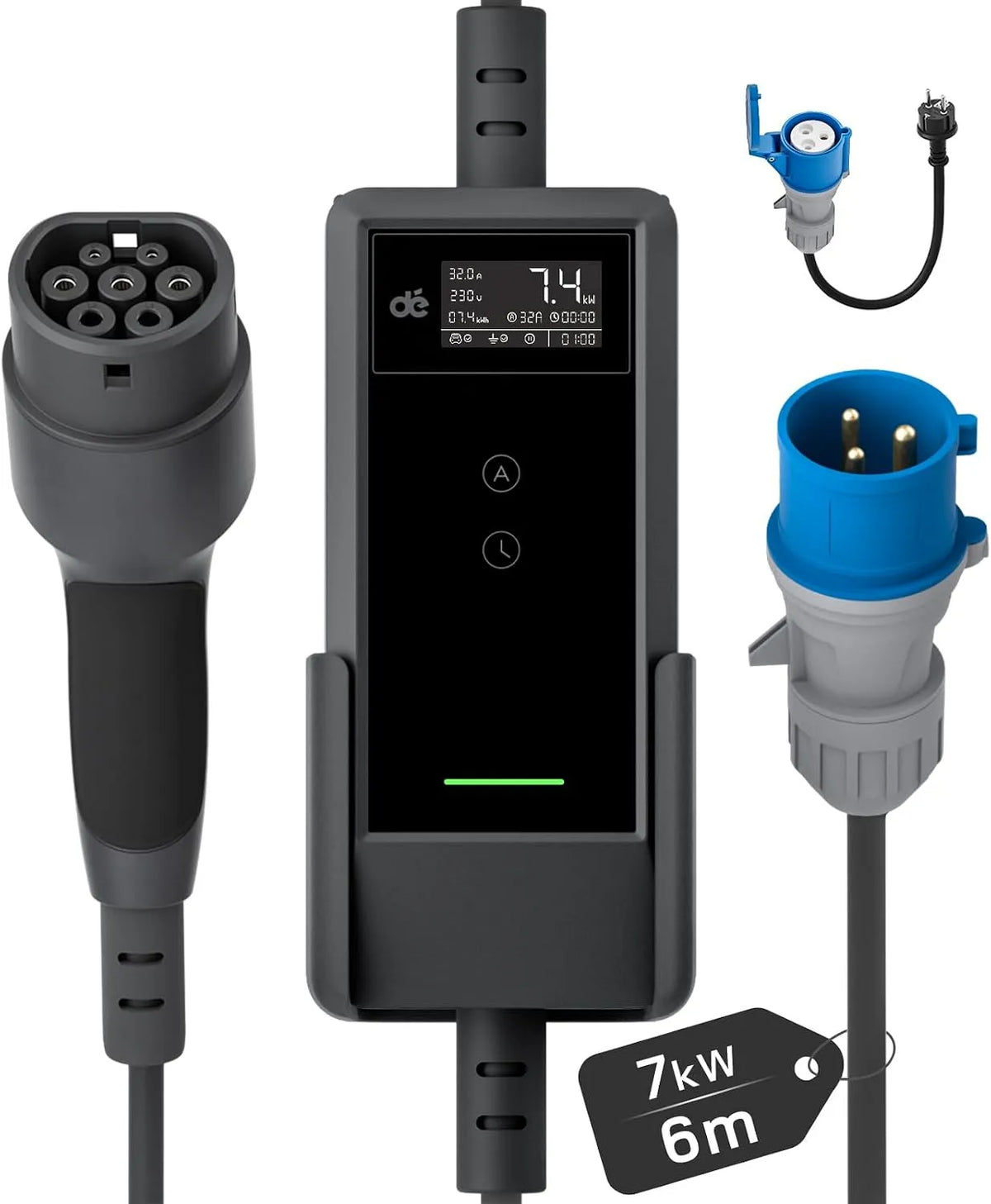 Monofase, 6-32A Caricatore Auto Elettrica 7kw Tipo 2 con Display LCD, dé Carichino Auto Elettrica 7 kw 32a 6m