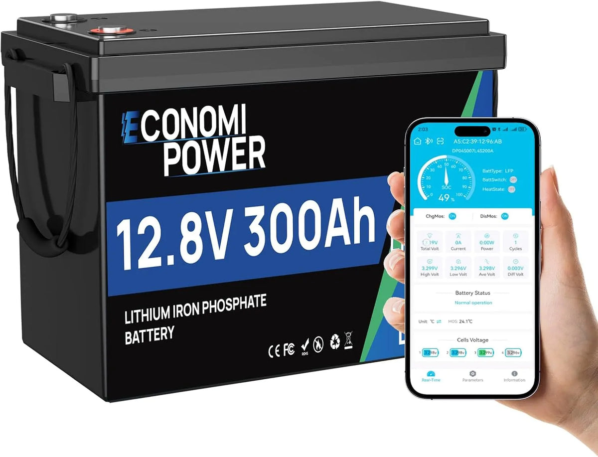 Lifepo4 Batteria al litio LiFePO4 e batteria solare a ciclo profondo, 300 Ah, 3840 Wh, 12 V, 200 A, alimentazione solare, con BMS