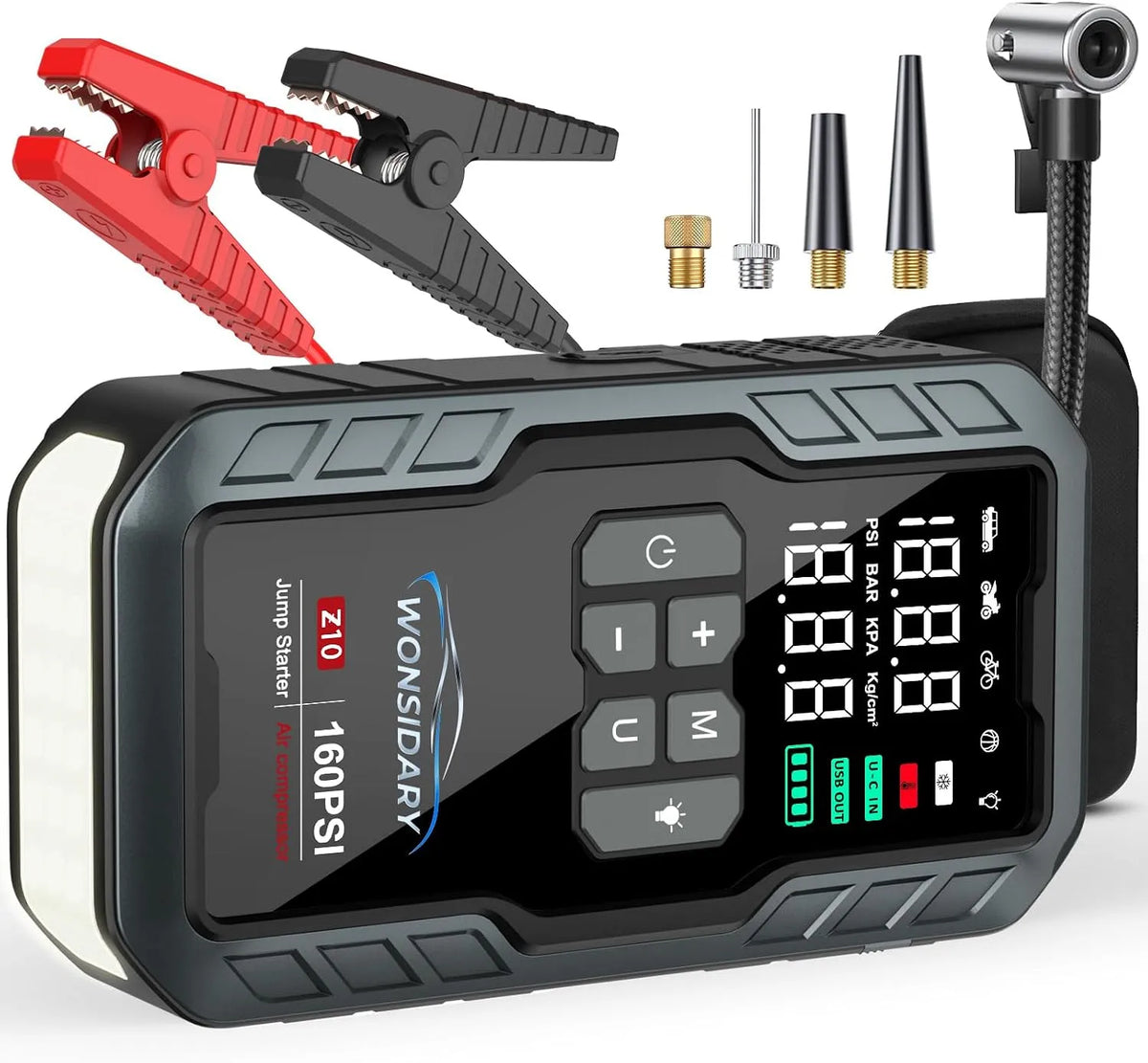27000 mAh, Booster Avviamento Auto 7000A con Compressore 160 PSI