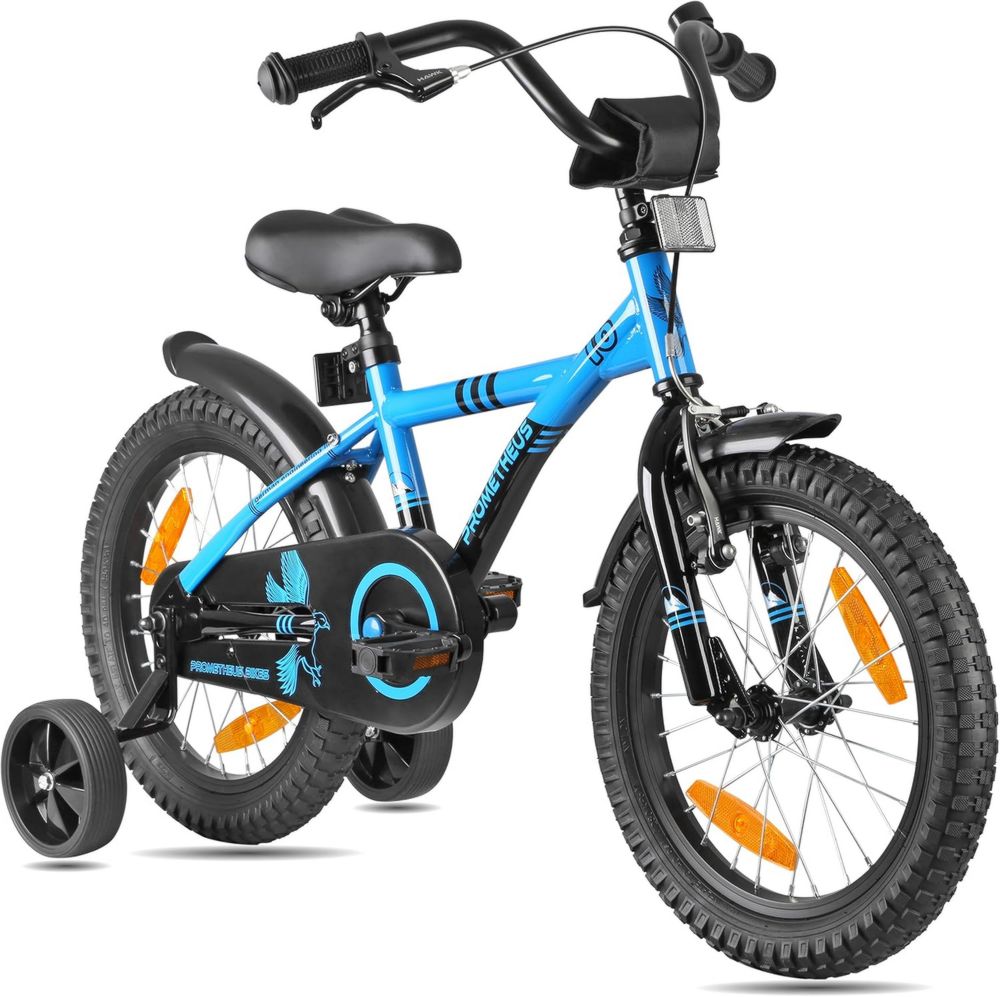 Bicicletta per Bambini 16 Pollici con Rotelle e Freno a Contropedale - Blu e Nero