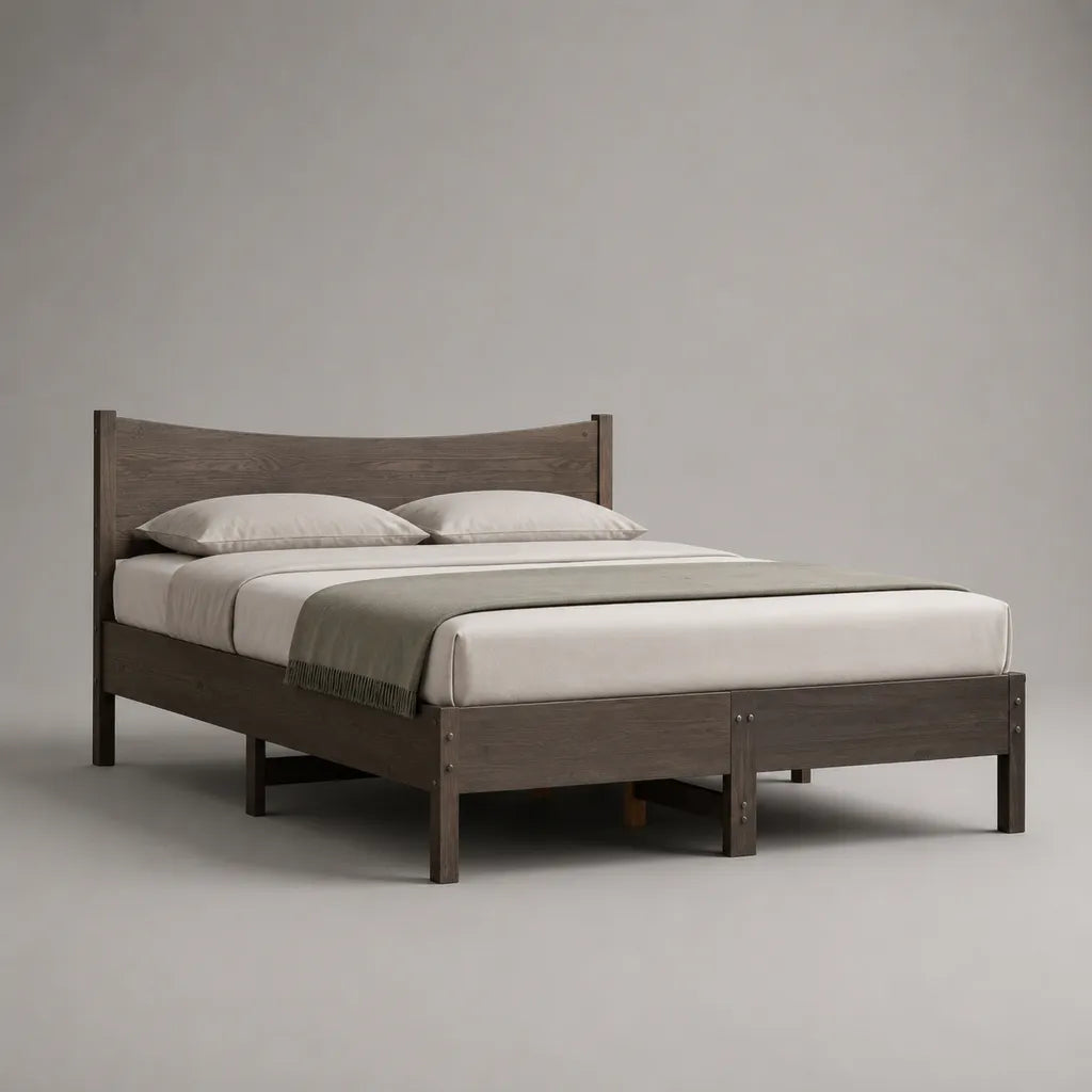 Letto matrimoniale in legno marrone scuro 160 × 200 cm con testata e letto con latte