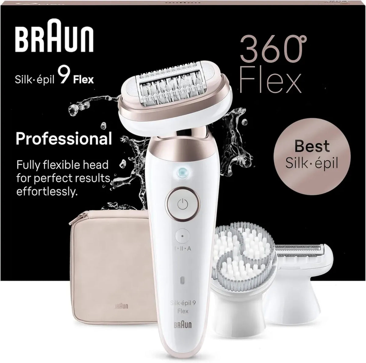 Braun Epilatore Donna 9 Flex con Testina 360° per Uso Asciutto e Bagnato, Pelle Liscia a Lungo, Modello 9-060 3D, Bianco/Rosa