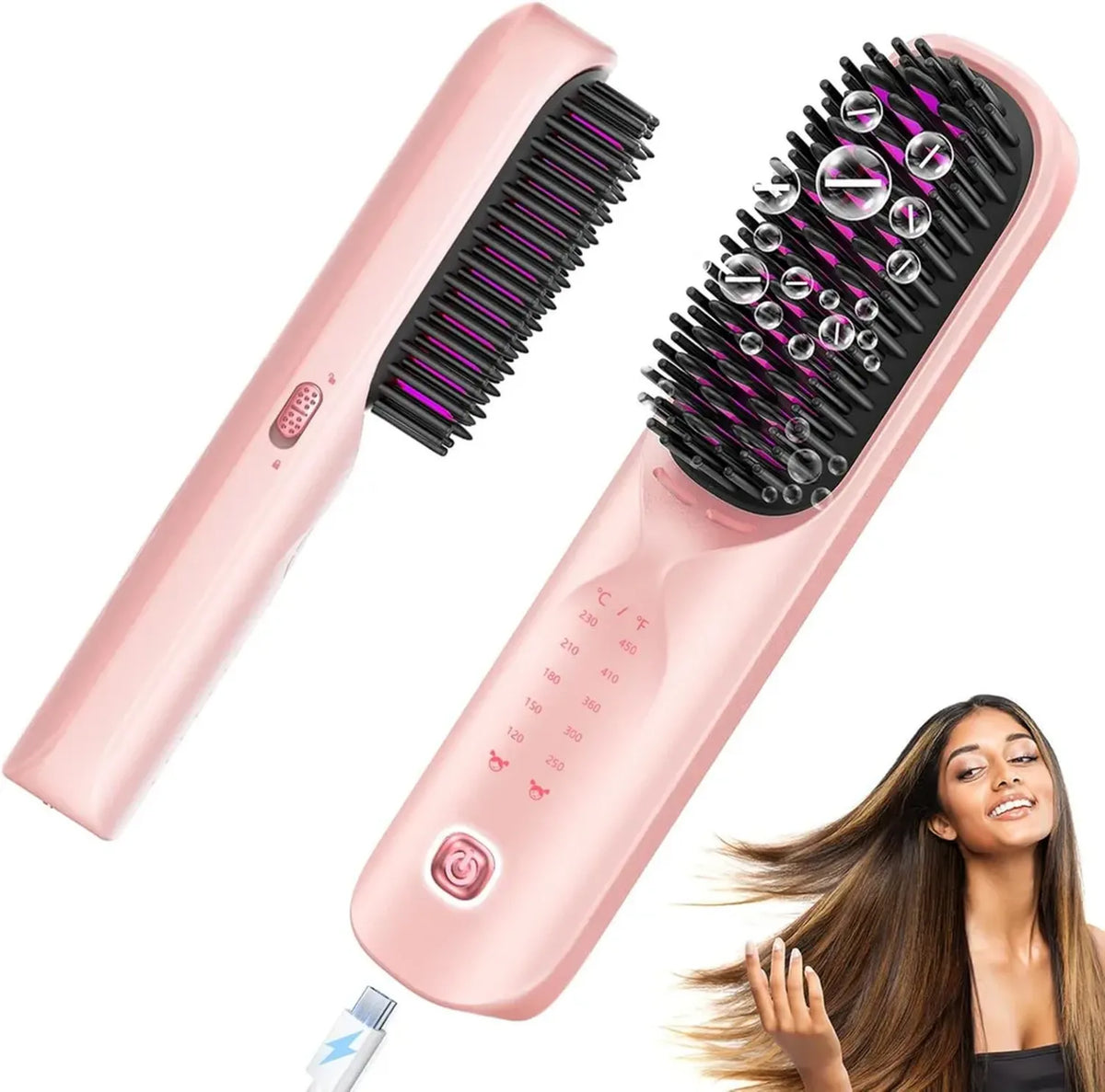 Spazzola Lisciante 3 in 1 Bopcal, Senza Fili con Ioni di Ceramica e Powerbank Integrato