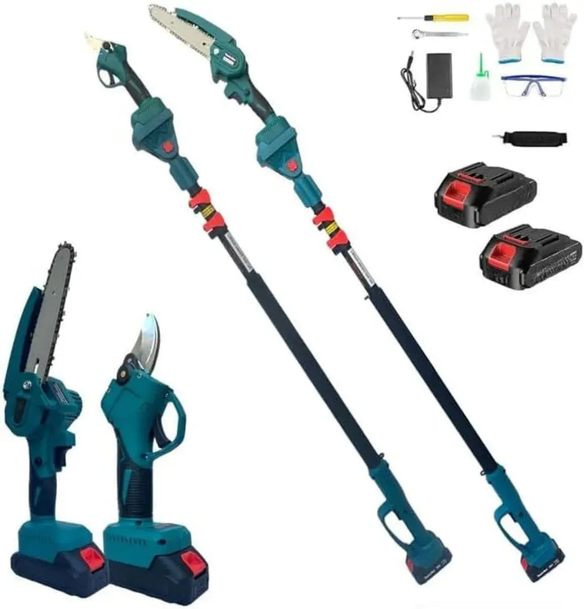 Set di Potatura: Mini Motosega 6' e Cesoie Elettriche con Asta Telescopica