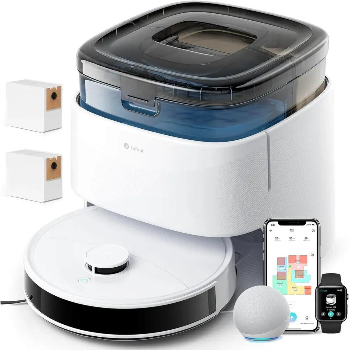 Robot Aspirapolvere Lavapavimenti Lefant M3, 12000Pa, Mappatura Intelligente e Pulizia Automatica, Tecnologia Laser e Wi-Fi Dual-Band