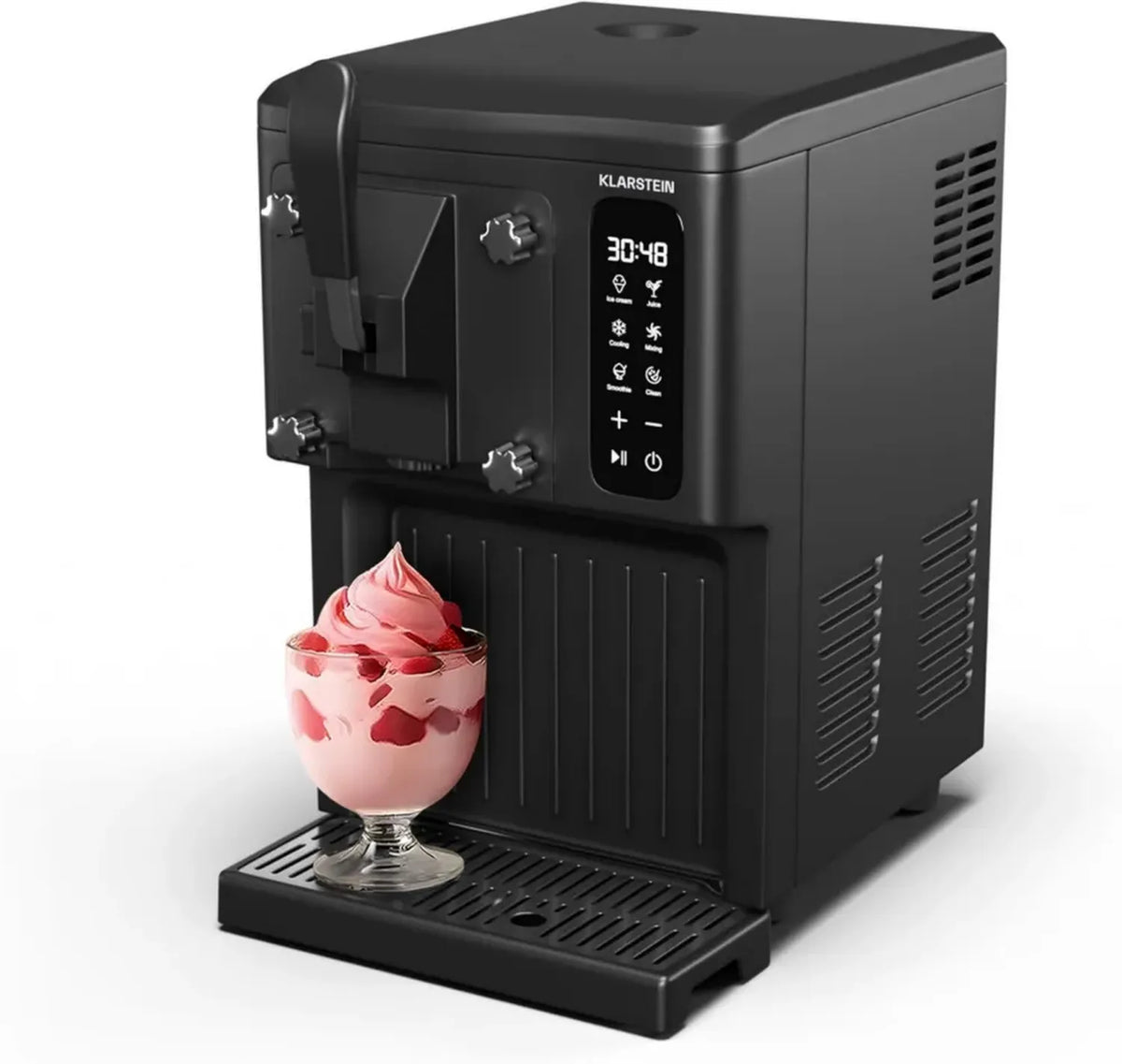 KLARSTEIN SweetSwirl - Gelatiera Multifunzione 3 in 1, Macchina per Gelato, Frullati e Smoothie, 1,5L, Display Touch, Funzione Raffreddamento, Autopulizia, Nero