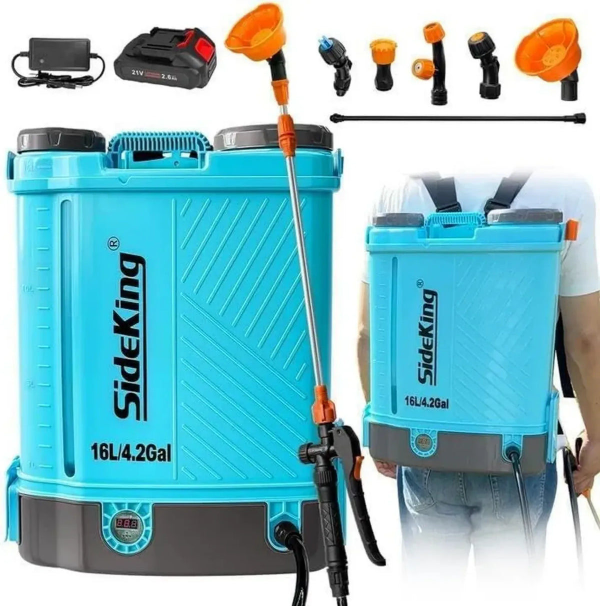 Pompa Irroratrice Elettrica 16L Compatibile Makita, Lancia Telescopica e 5 Ugelli per Giardino