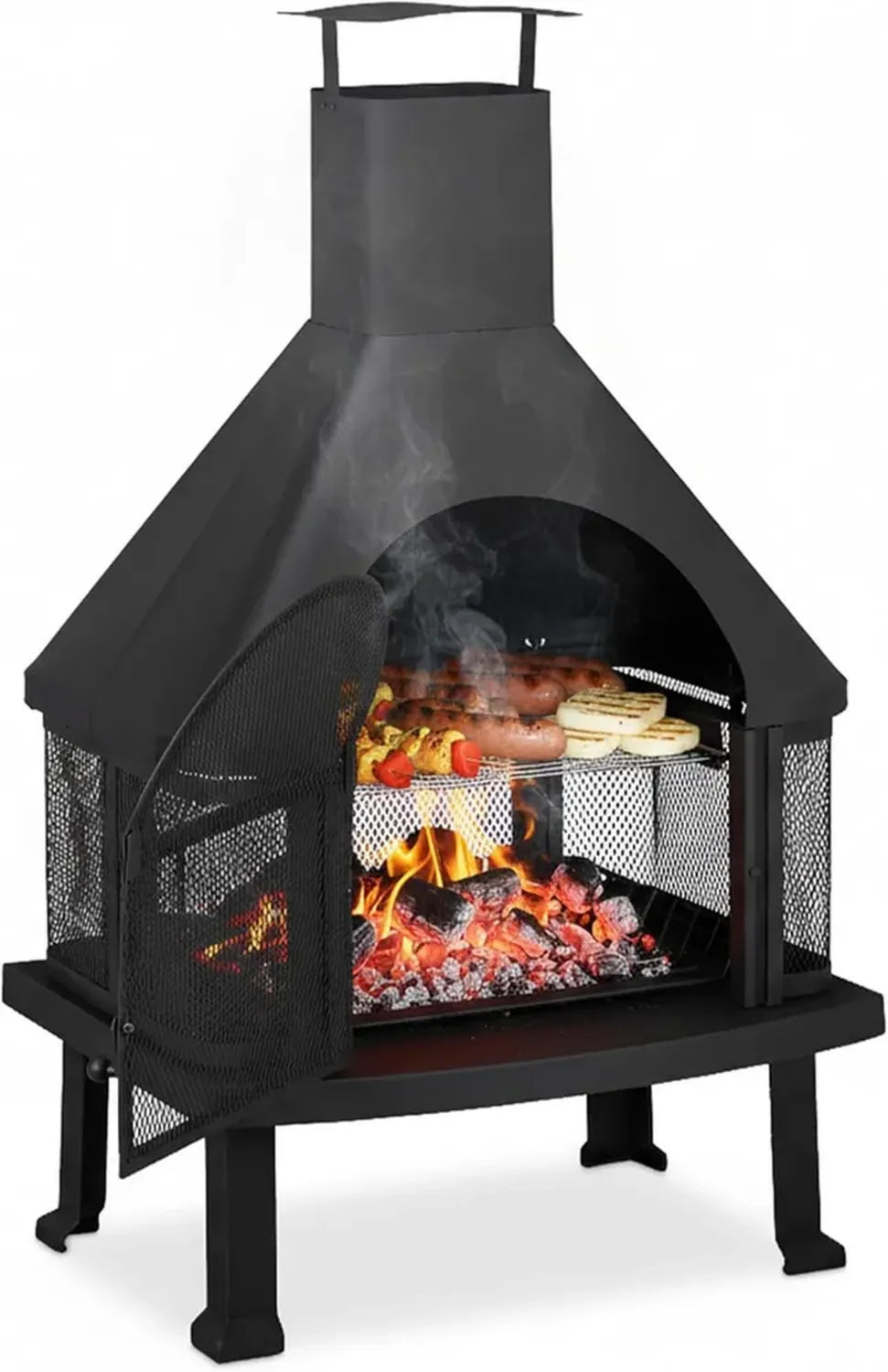 Forno da Esterno in Acciaio con Barbecue e Parascintille, 110x63x51 cm, Nero