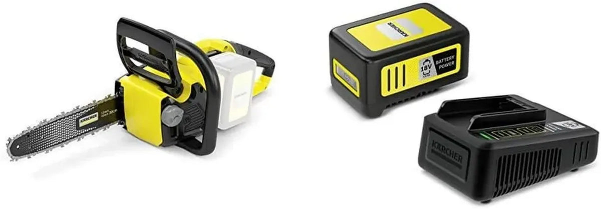 Motosega a Batteria Kärcher 18 V CNS 18-30, con Batteria 5 Ah e Caricabatterie, Barra 30 cm, Lubrificazione Automatica, 70 Tagli Massimi