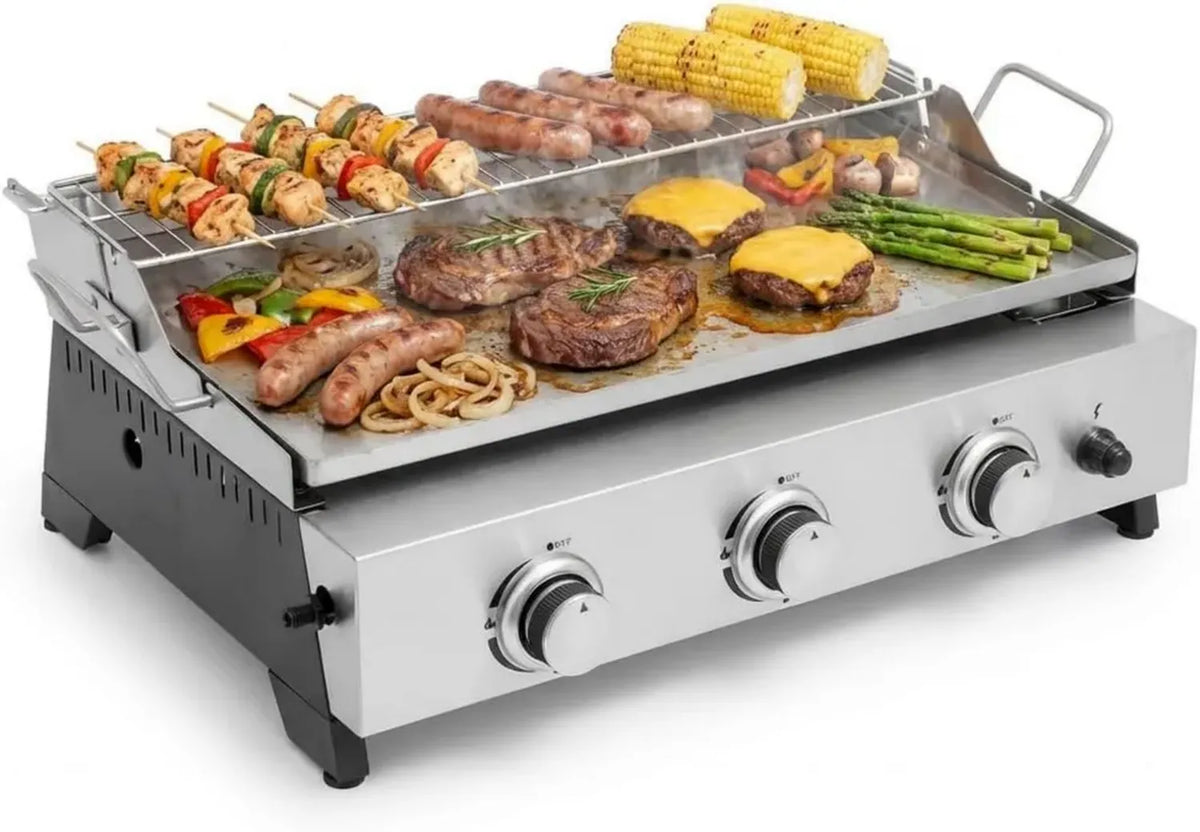 Griglia a Gas Tornada con 3 Bruciatori, Superficie in Acciaio Inox, 7.5 kW, Colore Argento