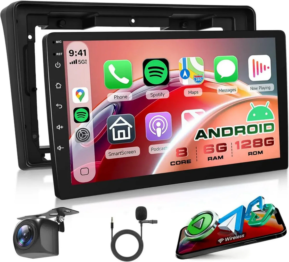 Autoradio Android 8 Core 6G+128G per Fiat Ducato 3/Peugeot Boxer 2/Citroen Jumper 2 2006-2022 con Carplay Wireless, Android Auto, GPS, WiFi, Panorama 360°, Schermo 9 Pollici, Bluetooth, FM/RDS/DSP, USB/SWC