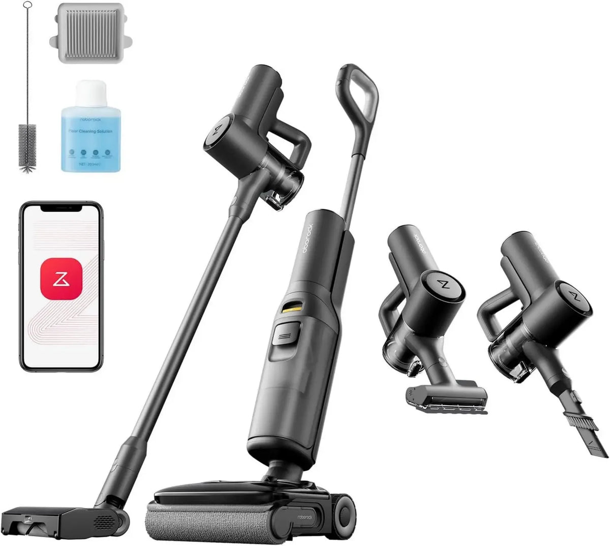 Roborock F25 ACE Combo Aspirapolvere Wireless 5 in 1, Potenza 20.000 Pa, Autopulizia 90°C, Senza Grovigli, Design Ultra Piatto, Pulizia Bidirezionale, WiFi, Ideale per Pavimenti in Legno e Piastrelle
