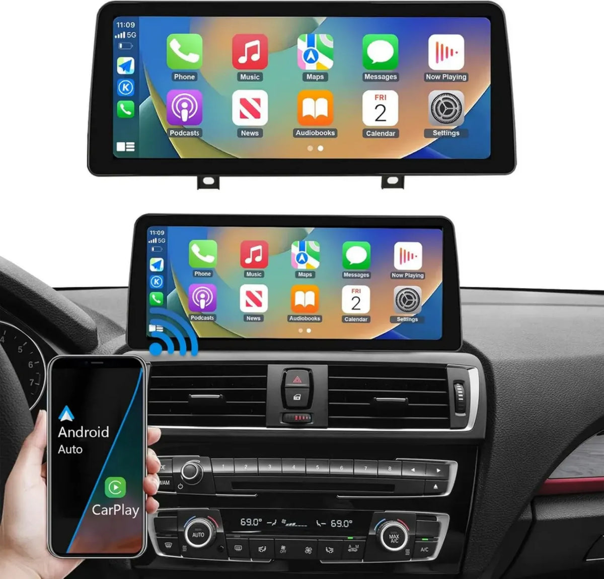 Autoradio 12,3' Carplay Wireless Android Auto per BMW Serie 1/2 F20-F23 2013-2015 con Sistema NBT