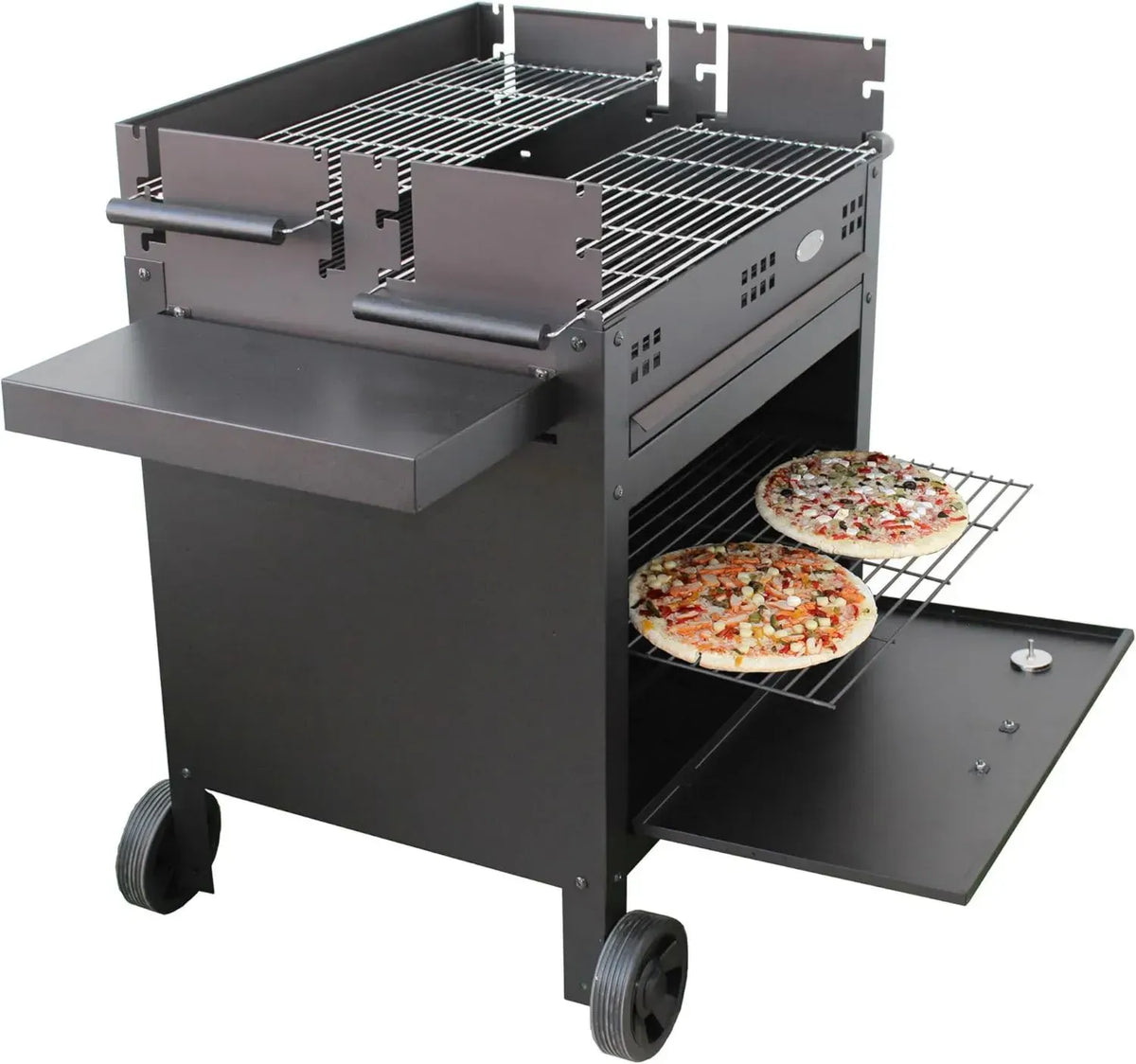 Griglia a Legna e Carbone EV20 con Forno Pizza e Termometro, Mensola Laterale - 120x60x92cm