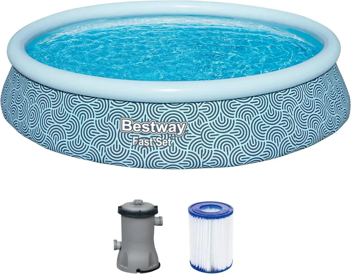 Piscina Bestway Fast Set con Pompa Filtro Ø 396x84 cm, Materiale TriTech, Capacità 7.340 litri