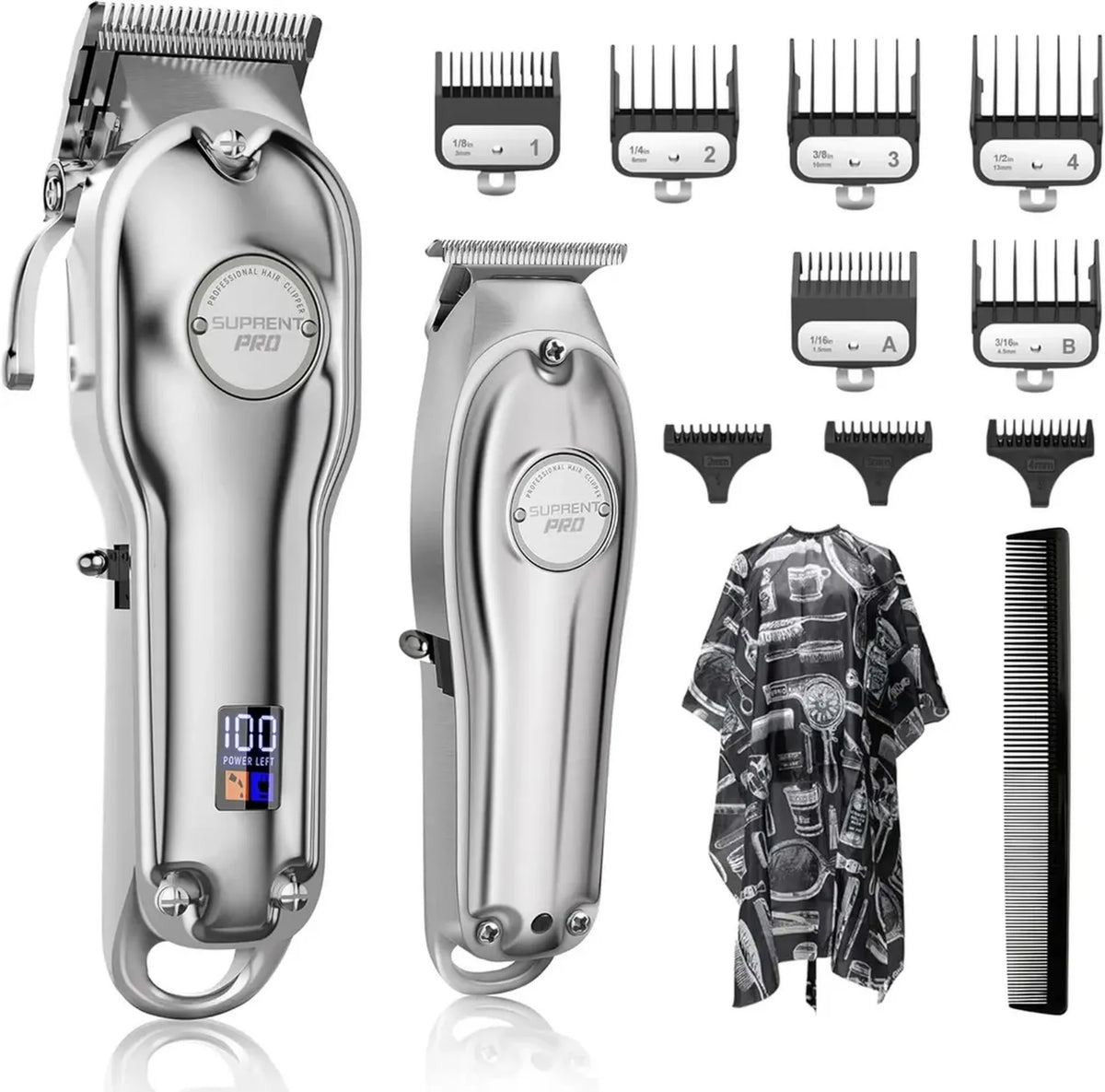 Tagliacapelli Professionale Uomo Senza Fili, Kit Regolabarba con Pettini in Acciaio Inox