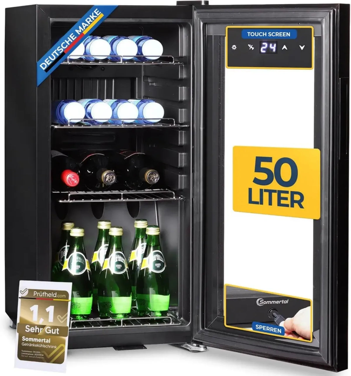 Frigorifero Compatto Sommertal 50L con Porta in Vetro, LED e Serratura