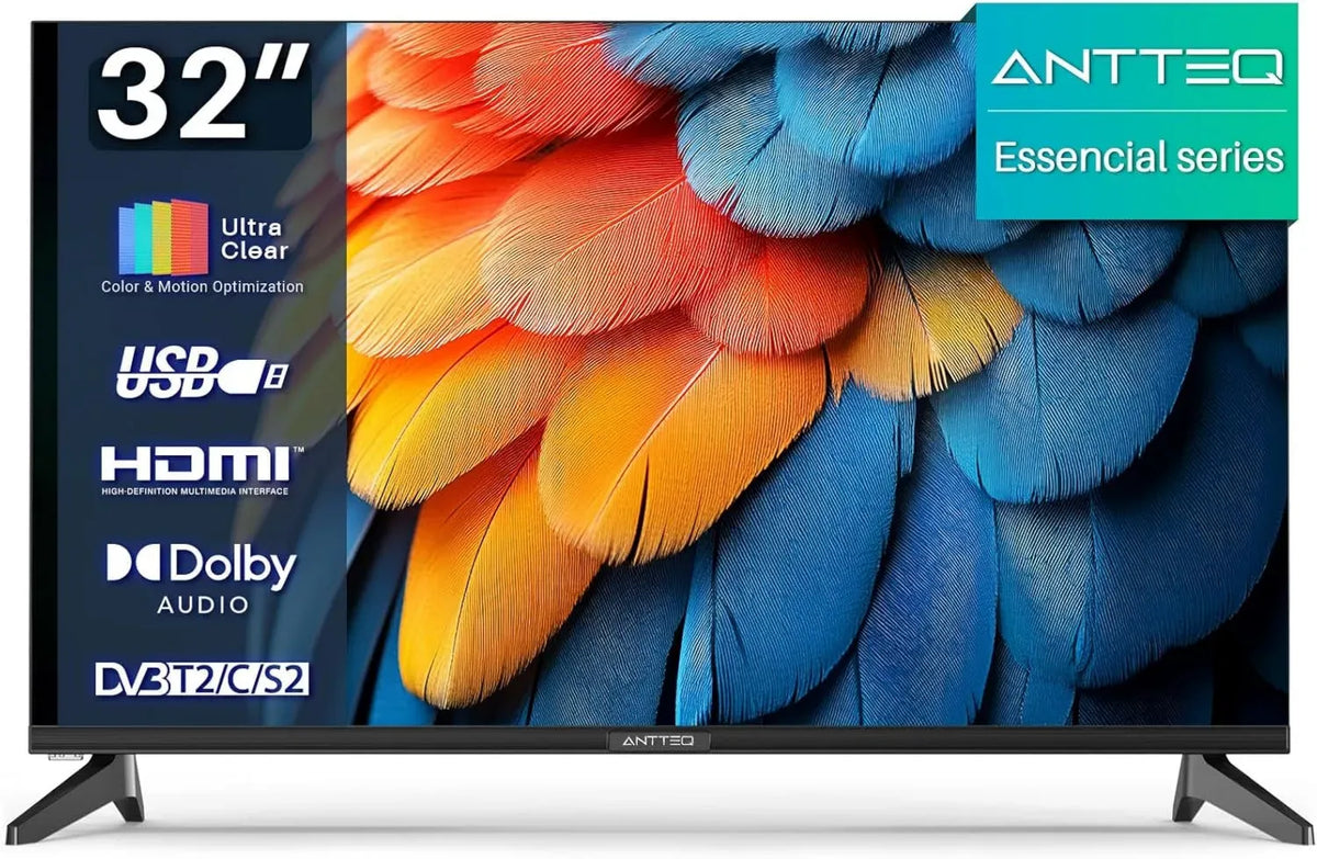 Televisore LED HD 32 Pollici Antteq E32-AH1Q1L con Dolby Audio e Triplo Sintonizzatore