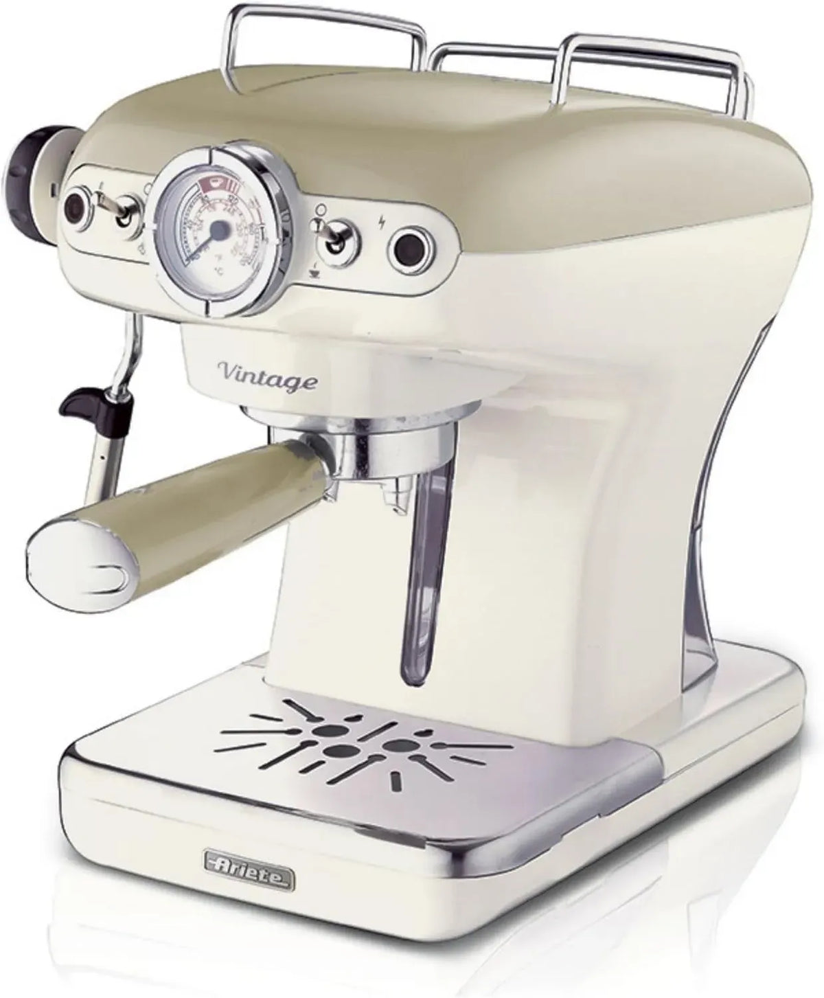 Macchina da Caffè Espresso Ariete 1389 Vintage Beige - 850W con Montalatte e Filtri per Polvere e Cialde ESE